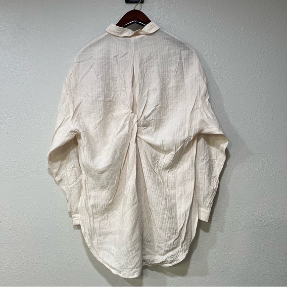 NWT Zara Wrinkled Look Shirt Beige Button Up Open Back Women’s Size Medium Linen - Picture 8 of 10